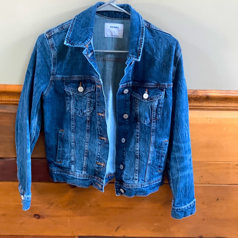 Dark blue jean jacket.